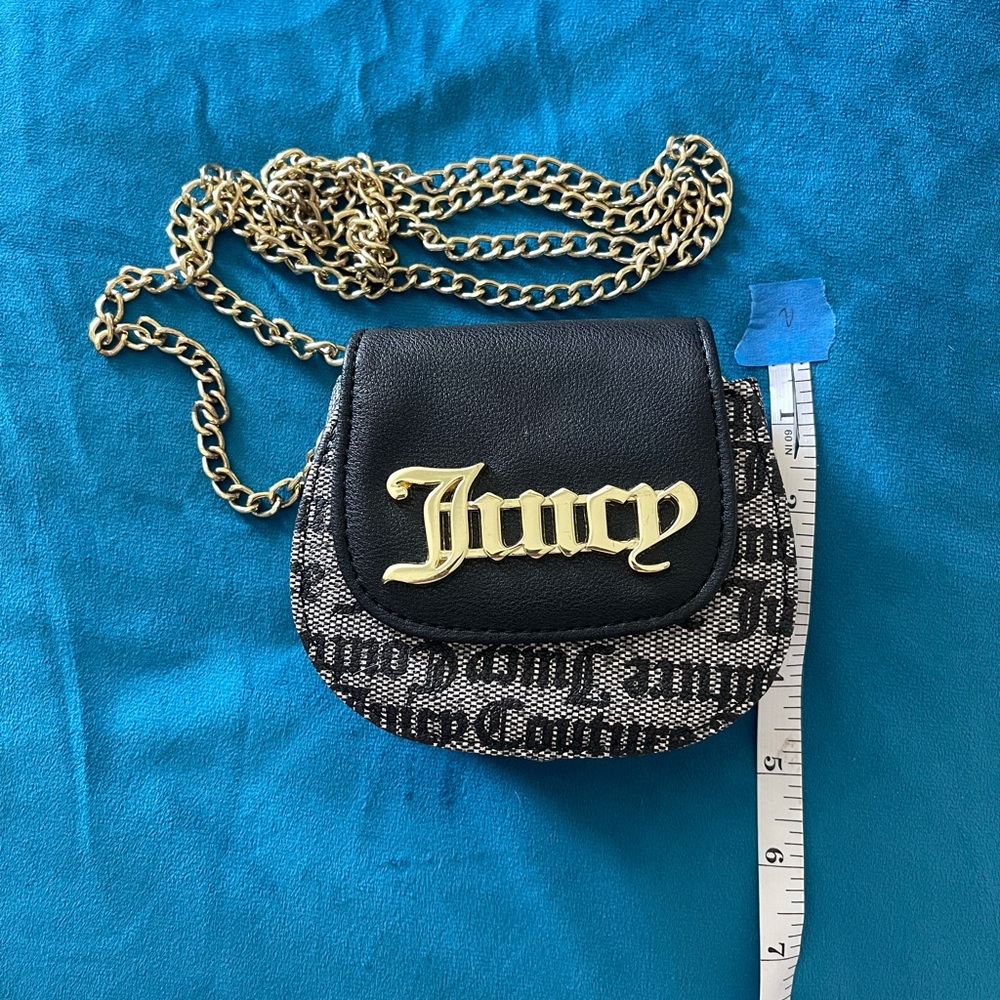 Juicy Couture Black and Gold Mini Logo Chain Shoulder Bag